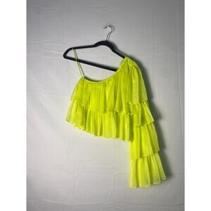 One Shoulder Tiered Sleeve Top Lime Green Women's Size Small